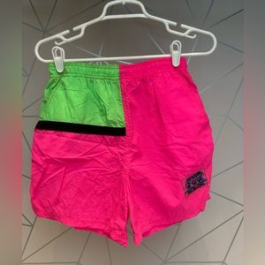 Vintage 1980s Surf Mania Unisex Swim Trunks Size Medium Neon Pink